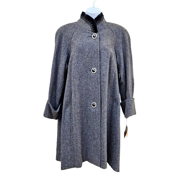 1980s Gray Wool Swing Car Coat w Velvet Trim NWT Volup 2X - Picture 4 of 15